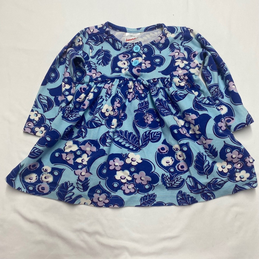Hanna Andersson Blue Floral Cotton Long Sleeve Dress Size 70cm 6-12 Months